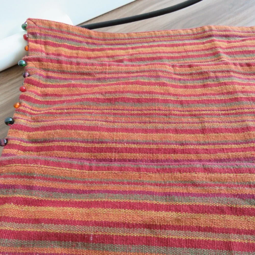 VINTAGE PIER 1 IMPORTS Cotton Woven Multicolor Stripe Beaded Placemats Boho X6